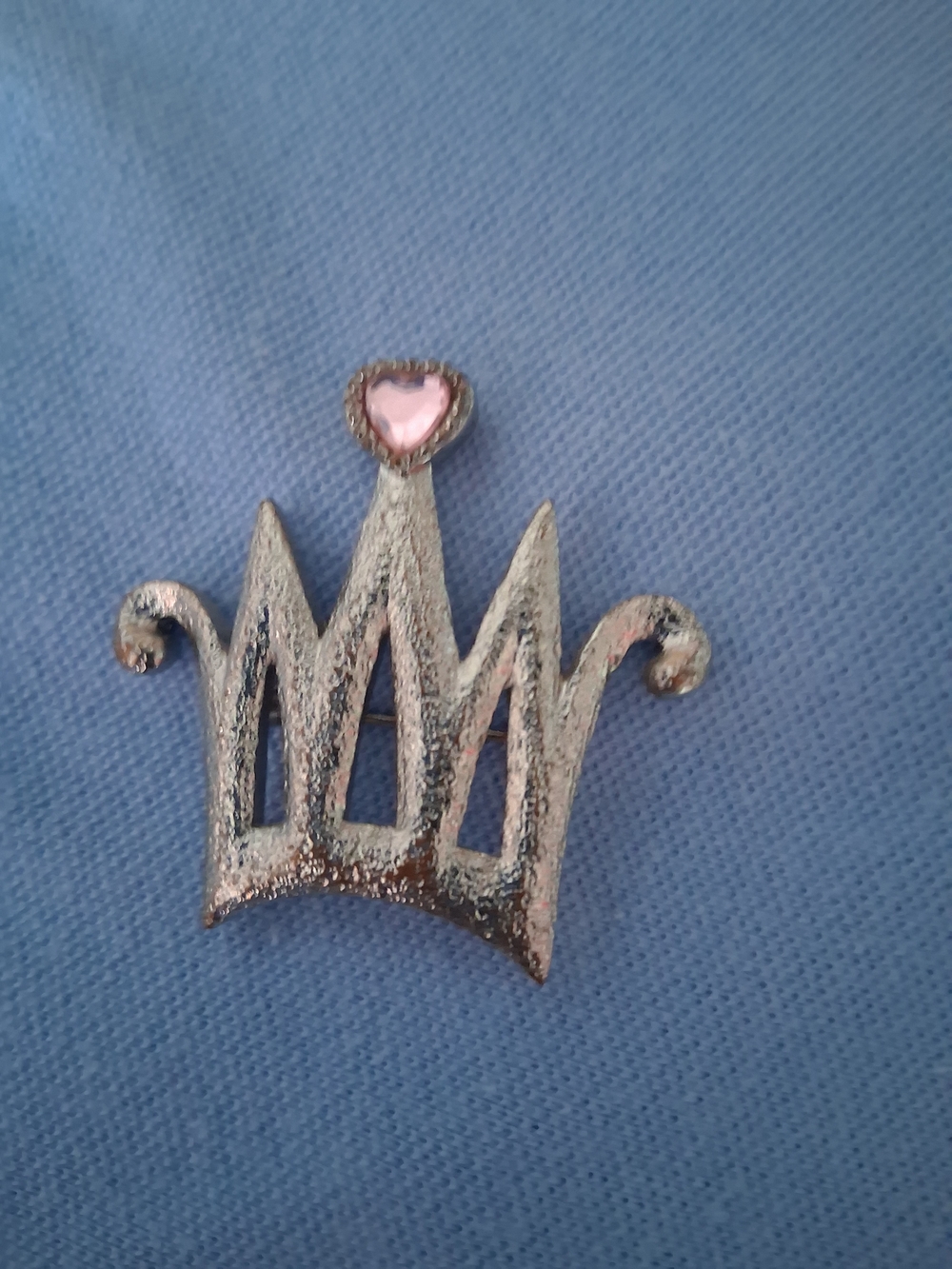 Silver Crown Pin with Pink Heart Accent